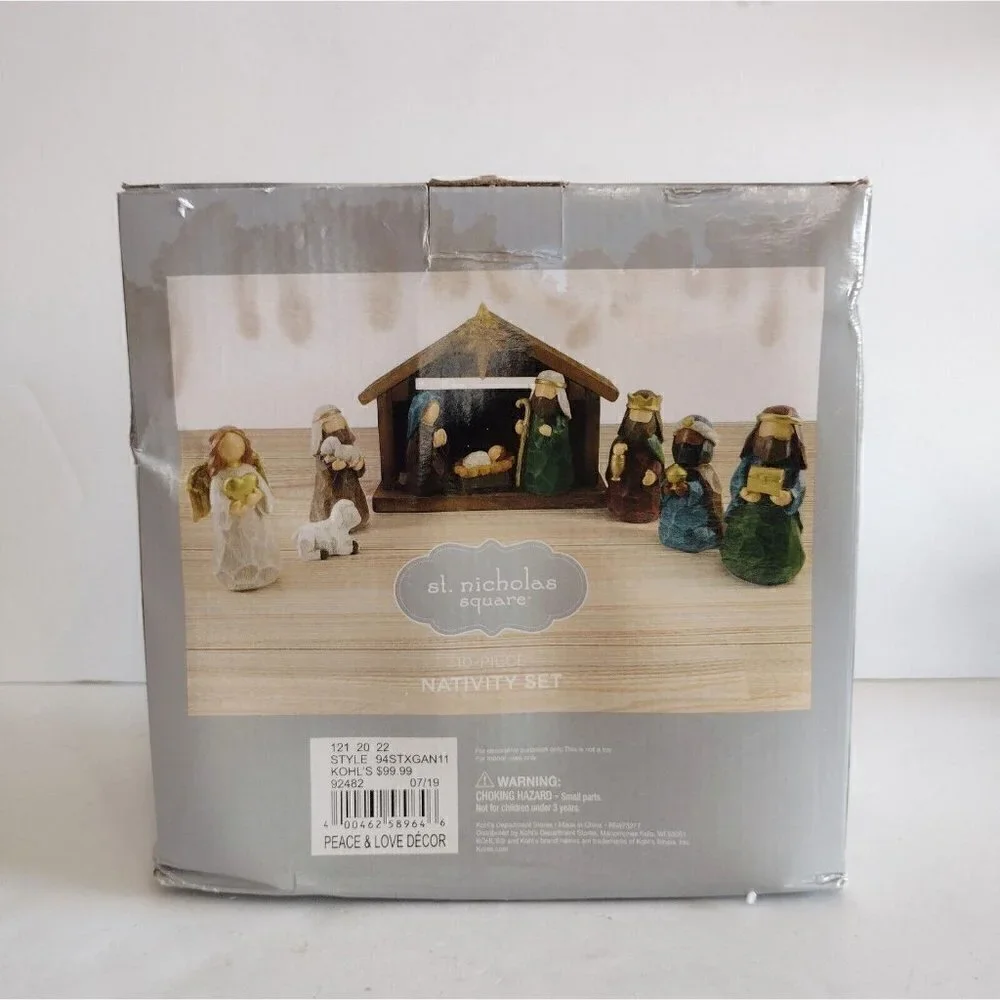 NIB St Nicholas Square 10 Piece Nativity Set Peace & Love Decor Kohls